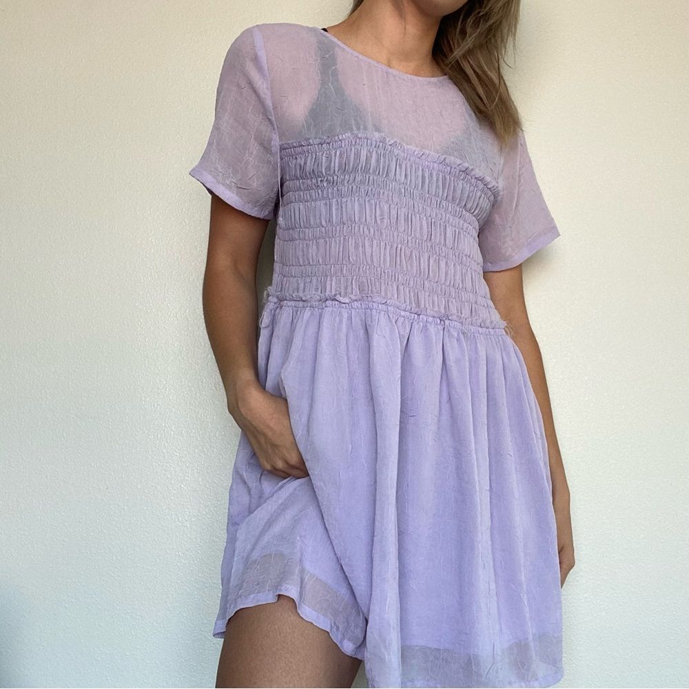 UO Cry Baby Crinkle Smocked Babydoll Dress
